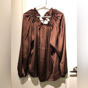 H&M long-sleeved brown satin shirt